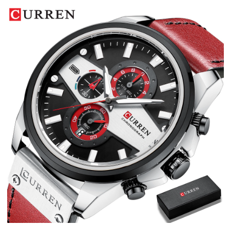 CURREN Casual Sport Men Watches Top Brand Luxury Military Leather Fashion Blue waterproof 8394 RED