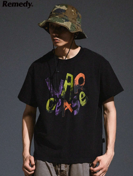 Remedy Summer American Retro Baggy Fit Short Sleeve T-Shirt Men's Hip Hop Streetwear Casual Tee