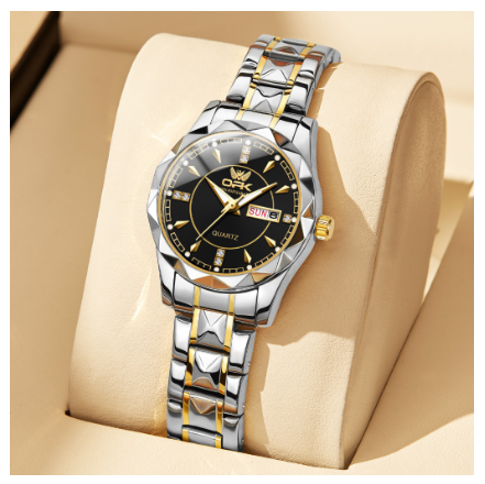 OPK Watch For Women Waterproof Luminous Original Quartz Stainless Steel Strap Simple Fashion Style Watch BLACK DIAL SILVER STRAP