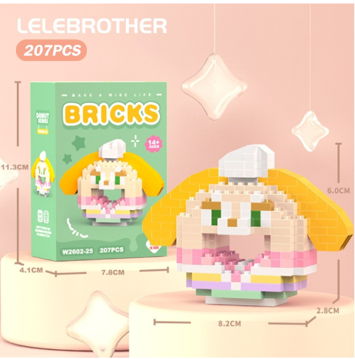 Lboyu Cute Cartoon Donut Building Block Ornaments Compatible with Lego Children's Toys M20