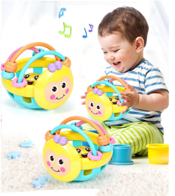 Children's Soft Rubber Bell Ball Baby Grab Ball Toy Baby Grip and Bite Training Rattle Teether