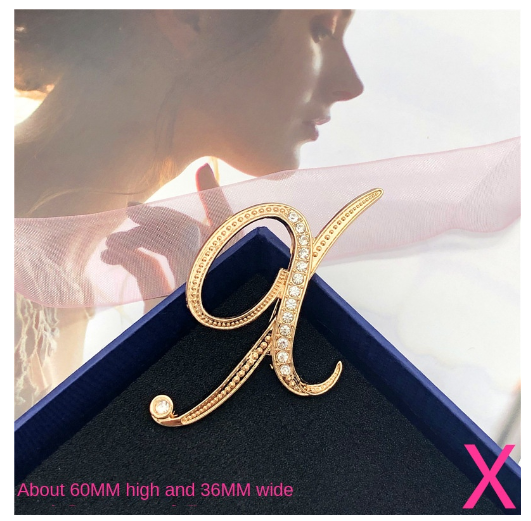 Letter Brooch Korean Version Rhinestone Atmospheric and Elegant Brooch Alloy Inlaid Diamond Temperament Brooch X
