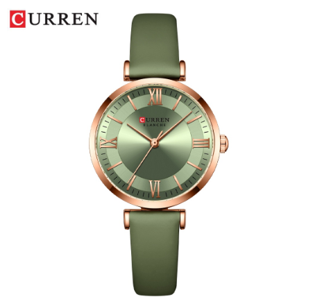 CURREN Original Brand Women's Watch Fashion Simple Leather Quartz Waterproof 9079 X LIGHT GREEN