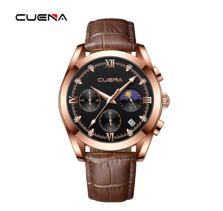 CUENA New Men's Watch Fashion Business Simple Leather Waterproof Automatic Date Quartz Decorative Dial 6108  M002