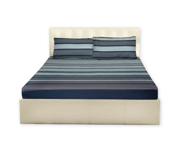 3-in-1 bed sheet set Garterized fitted sheet Gradient stripes design Fitted sheet with elastic 2 pillowcases set Gradient bedding set Striped bed sheet Double size bedding Modern bedroom decor Soft be