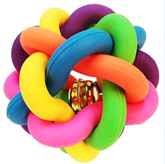 Colorful Rubber Dog Toys Round Woven Ball with Small Bell