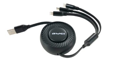 Awei CL-136 1m 2.4A Telescopic 3 in 1 Charger Cable Super Fast Charge Charging Cord Cables