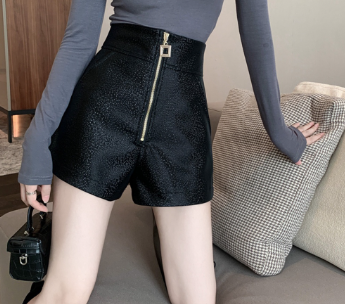 Lovito Women Zipper Shorts LNE31185 Khaki/Black