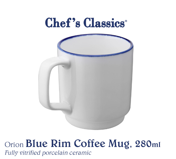 Chef's Classics Orion Ceramic Blue Rim Coffee Mug, 280ML