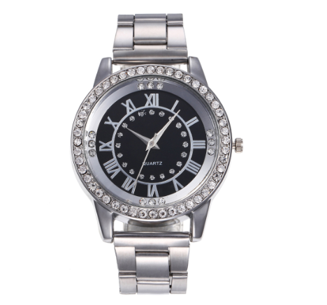 Fashion Roman digital scale personalized diamond inlaid steel band watch business leisure quartz watch F4