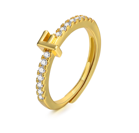 Vnox 26 Lettes Gold Luxury Ring,Shiny Zircon Initial Ring,Opening Adjustable Rings for Women F