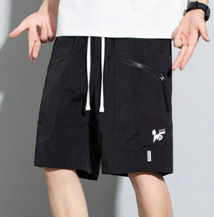 1pc Men's Outdoor Sports Quick-Dry Breathable Cargo Shorts With Pockets, Zipper, Letter Print, Hiking Summer Pants