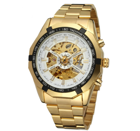 Forsining Watch for men Automatic Mechanical Watches Sport Skeleton Stainless Steel Gold Luxury Men Watch 7