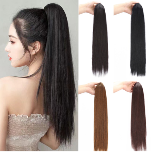 55CM Long Straight Ponytail Claw Clip in Hairpieces Wig for Women's Fake Hair Extensions