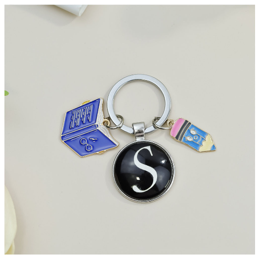 1Pcs Simple Glass 26 Letter Keychains Fashion Book Pencil A-Z Initials Keyrings Student Gifts Souvenir Handbag Pendant Ornament S
