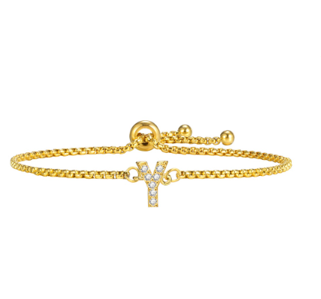 Vnox Handmade Initial Letter Bracelet,Gold Alphabet Charms Chain with Ball Clasp,Luxury Gifts for Women Y