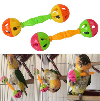 Pet Bird Toy Parrot Hollow Double-head Bell Ball Rattle Bite Chew Interactive Toys