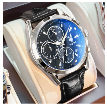 Playboy Watch For Men Luminous Waterproof Calendar Chronograph Comfortable Leather Strap Simple Trendy Men's Watch BLACK DIAL