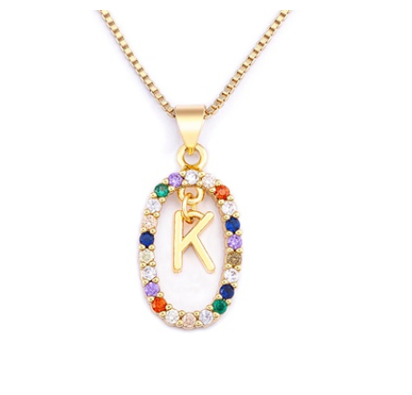Colorful 26 Letters A - Z Initial Alphabet Pendant Long Chain Necklace Name Jewelry Women Accessories K