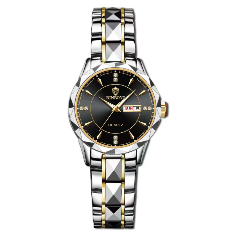 Binbond Fashion Luxury Stainless Steel Waterproof Men Unique Business Watch Dual Calendar Gold Luminous Quartz Wrist Watch F007