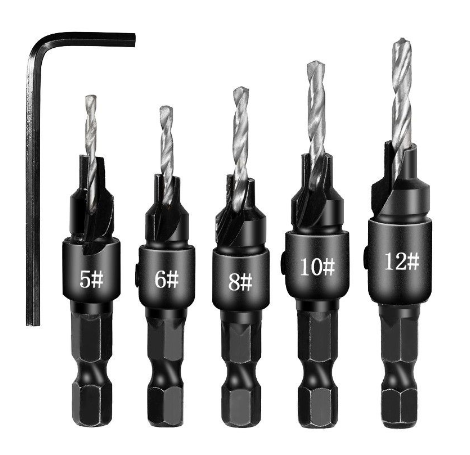 Wood Drill Bit 5PCS Set HSS Countersink Set Cordless Step Drill Bits for Metal Woodworking