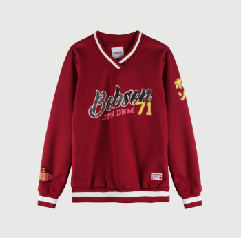 Bobson Japanese Ladies Basic V-Neck Long Sleeve Sweatshirt For Women Jacket Regular Fit 42894 (Red)