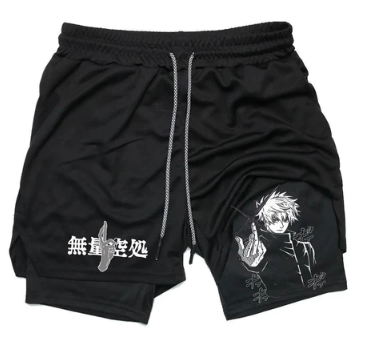 Anime Compression Shorts Summer Sportswear Men GYM 2 In 1 Training Workout Male Fitness Sport Shorts