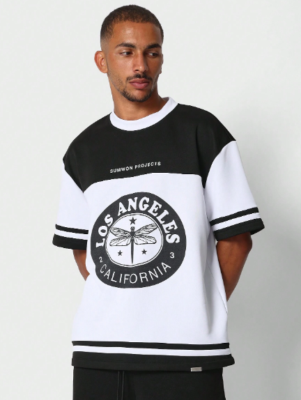 SUMWON Tee With Colour Blocked Los Angeles Graphic Print