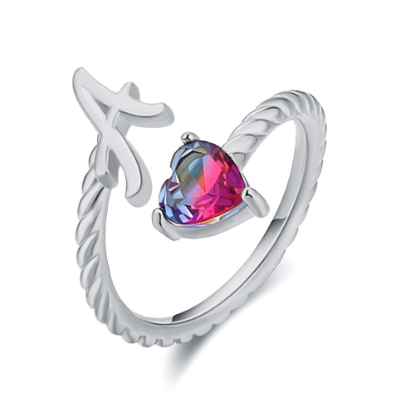 Letter Ring 925 Silver 26 Letters A-Z Initial Ring Open Gradient Zircon Ring for Women Jewelry Gift A