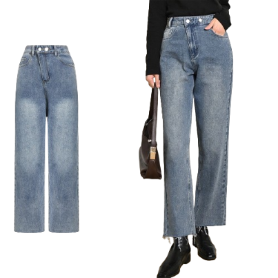 Lovito Women Casual Plain Button Raw Hem Jeans L73AD138