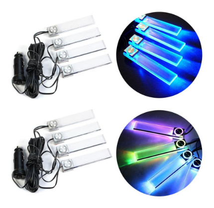 Universal 4 Pcs Car Interior Decoration Atmosphere Lights Colorful Lamp Foot Lamps 12V LED Light