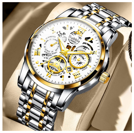 Original Luxury Hollow Stainless Steel Gold Fashion Business All-Match Luminous Waterproof Calendar Quartz Korean automatic analog Watch M3