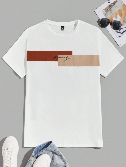 Manfinity Homme Men T-Shirts Fit Crew Neck Short Sleeve Graphic Tee Colorblock Casual Dad Summer Cotton
