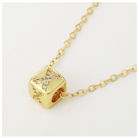 18K Gold Plated Titanium Steel English Letter Pendant Necklace Collar Chain Women's Fashion Copper Inlaid Zircon Dice Necklace Neckchain X