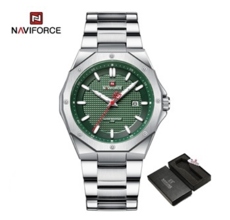 Naviforce Nf9200 Men's Luxury Military Sport Quartz Casual Dress Waterproof Creative Clock GREEN SILVER