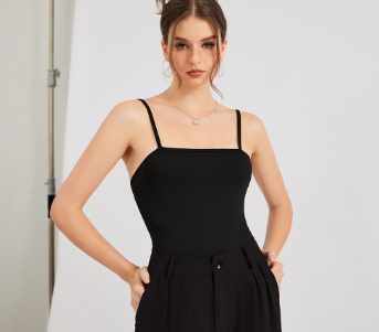 Casual Plain Spaghetti Straps Bodysuit L30ED001 Black