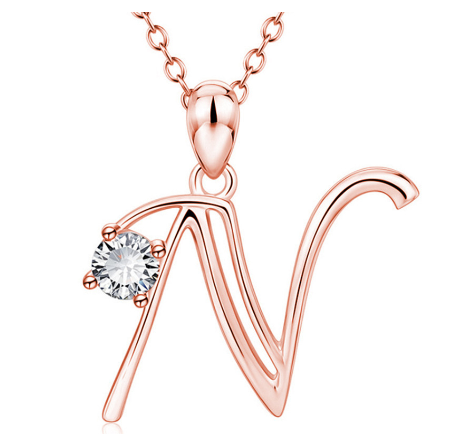 26 Letter Rose Gold Necklace Pendant Classic Fashion Men's and Women's Letter Diamond Necklace Jewelry Wholesale N