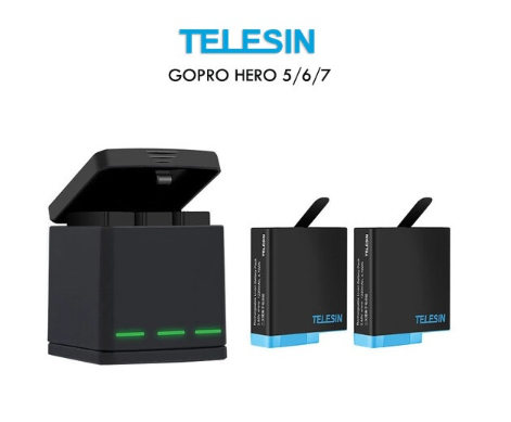 Telesin 3-Channel Charger Box + 2 Rechargeable Batteries GoPro Hero 7, Hero 6, Hero 5 GP-BNC-502