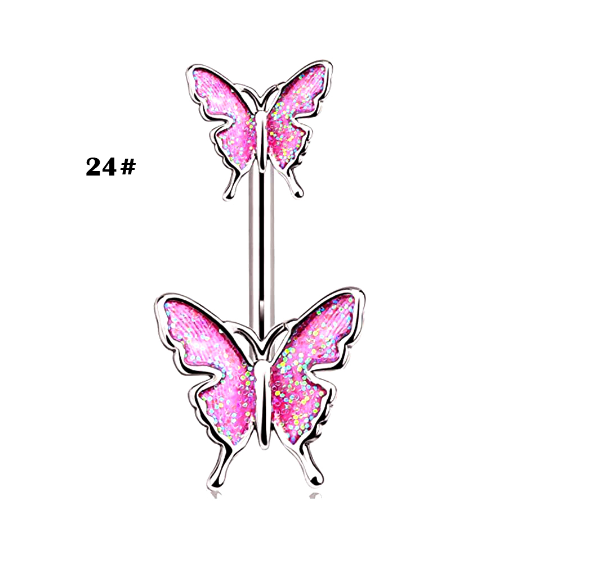 Stainless Steel Heart Piercing Jewellery Zirconia Butterfly Belly Button Ring Belly Button Clasp Pink 24
