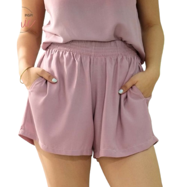 INSPI Chic Boho Shorts for Woman Summer Korean Cotton Short for Women Beach Outfit Sleepwear (Old Rose)