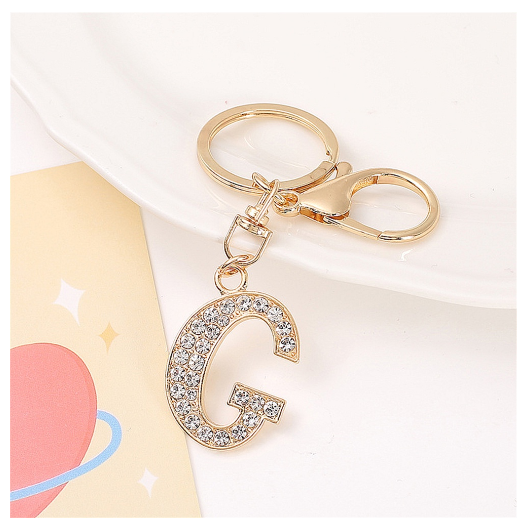 Simple Rhinestone 26 Letter Keychain Gold Color A-Z Initials Metal Keyrings For Women Car Keyholder Accessories Birthday Gifts G