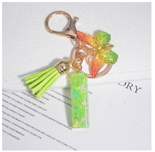 Glitter Green 26 Letter Resin Keychain Fashion Sequin Filled A-Z Alphabet Keyrings For Women Car Key Holder Accessories Souvenir I
