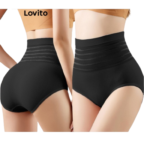 Lovito Casual Striped Contrast Binding Basic Panties for Women LNA16228 (Light Khaki/Black)