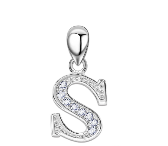 Tom Silver Pendant Initial Letter with Stone A to Z Fashion Accesories 92.5 Sterling Silver SP676 S