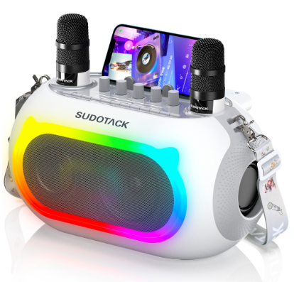 Sudotack KM300 Karaoke Machine With 2 Wireless Microphones Bluetooth Speaker Wireless Bluetooth Dual Microphone Karaoke Speaker