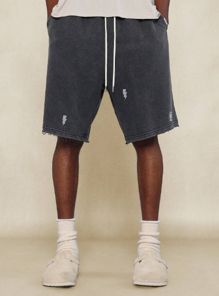 SUMWON Washed Raw Edge Knit Jort With Lighting Embroidery