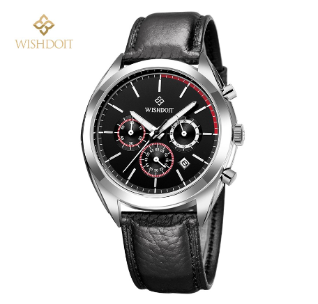 WISHDOIT Watch For Men Original Waterproof Leather Strap Business Quartz Fashion Luminous Wristwatch BLACK