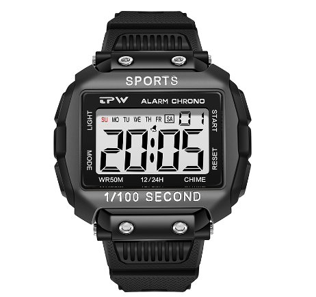TPW Digital Watch Super Easy to Read Scratch Proof Case 5ATM Water Resistant Digital Watches for Outdoor Sport Wristwatch BLACK