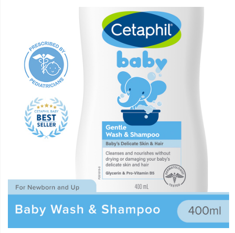 Cetaphil Baby Wash & Shampoo Pump 400ml (Head to Toe Gentle Cleansing Formula and Hypoallergenic)