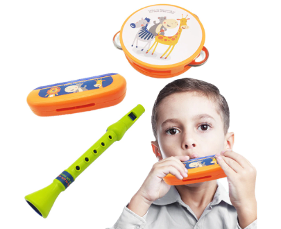 Cartoon Animal Kids Harmonica Flute Tambourine Musical Instrument Toy 3Pcs/Set